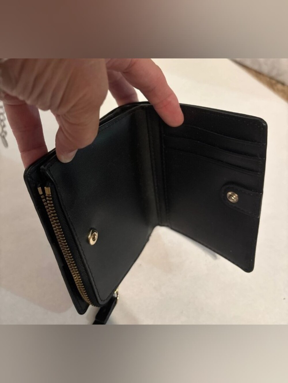 Kate Spade Black Pebbled Leather Fold Wallet with Gold Logo - Picture 3 of 3